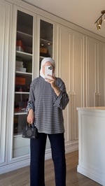 Çizgili Bluz Siyah