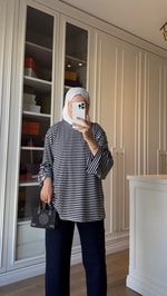 Çizgili Bluz Siyah