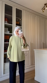 Çizgili Bluz Yağ Yeşili