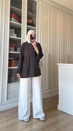 Çizgili Oysh Sweatshirt Acı Kahve