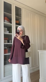 Çizgili Oysh Sweatshirt Bordo