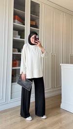 Çizgili Oysh Sweatshirt Ekru
