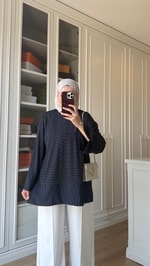 Çizgili Oysh Sweatshirt Lacivert 