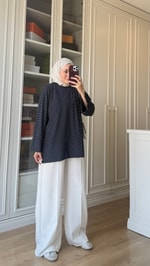 Çizgili Oysh Sweatshirt Lacivert 