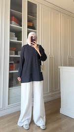 Çizgili Oysh Sweatshirt Lacivert 