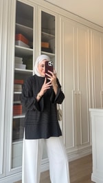 Çizgili Oysh Sweatshirt Siyah