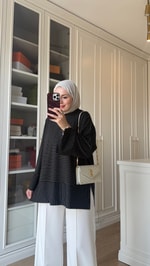Çizgili Oysh Sweatshirt Siyah