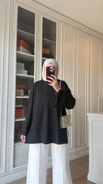 Çizgili Oysh Sweatshirt Siyah