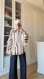 Çizgili Şifon Bluz Lacivert