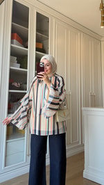 Çizgili Şifon Bluz Lacivert