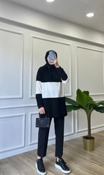 Çizgili Sweat - Siyah
