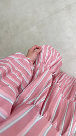 Çizgili Vual Elbise Pembe 