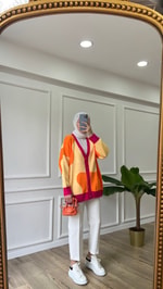 Dalga Geçişli Hırka - Turuncu/Pembe