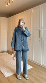 Denim Ceket Takım Mavi