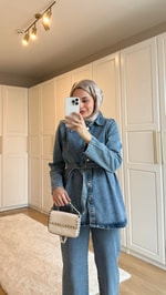 Denim Ceket Takım Mavi