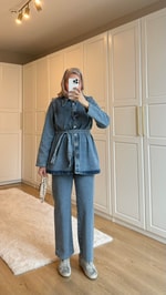 Denim Ceket Takım Mavi