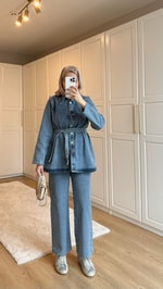 Denim Ceket Takım Mavi