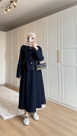 Denim Etekli Takım Mavi