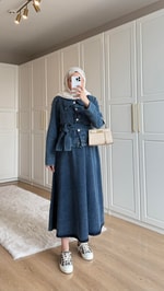 Denim Etekli Takım Mavi