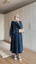 Denim Etekli Takım Mavi