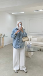 Desenli Denim Ceket Mavi