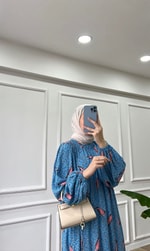 Desenli Elbise - Mavi 