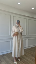 Düğmeli Elbise - Bej 