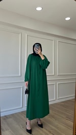 Düğmeli Elbise - Zümrüt Yesili
