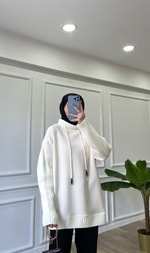 Ekru Üç iplik sweatshirt