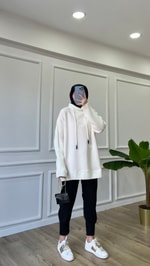 Ekru Üç iplik sweatshirt
