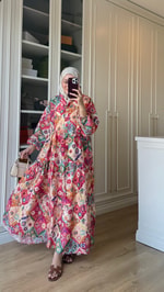 Etnik Desenli Elbise Pembe