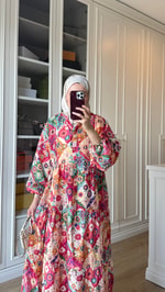 Etnik Desenli Elbise Pembe
