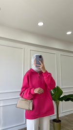 Fermuar Detaylı Sweatshirt - Pembe 