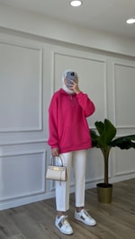 Fermuar Detaylı Sweatshirt - Pembe 