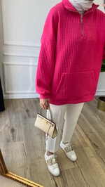 Fermuar Detaylı Sweatshirt - Pembe 