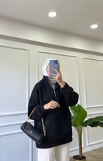 Fermuar Detaylı Sweatshirt - Siyah