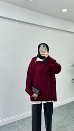 Fermuar Detaylı Triko Bordo