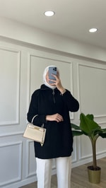 Fermuar Detaylı Triko - Siyah