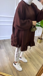 Fırfır Detaylı Sweatshirt - Acı Kahve