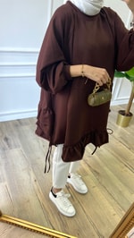 Fırfır Detaylı Sweatshirt - Acı Kahve
