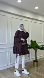 Fırfır Detaylı Sweatshirt - Acı Kahve