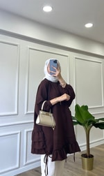 Fırfır Detaylı Sweatshirt - Acı Kahve