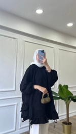 Fırfır Detaylı Sweatshirt - Siyah