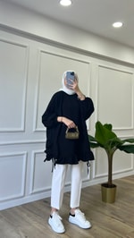 Fırfır Detaylı Sweatshirt - Siyah