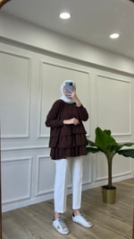Fırfırlı Sweatshirt - Acı Kahve