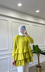 Fırfırlı Sweatshirt - Yağ Yeşili