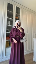 Fiyonk Bağlamalı Elbise Mürdüm