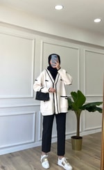 Fiyonk Detaylı Hırka - Ekru