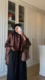 Fularlı Saten Bluz Acı Kahve