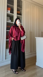 Fularlı Saten Bluz Bordo